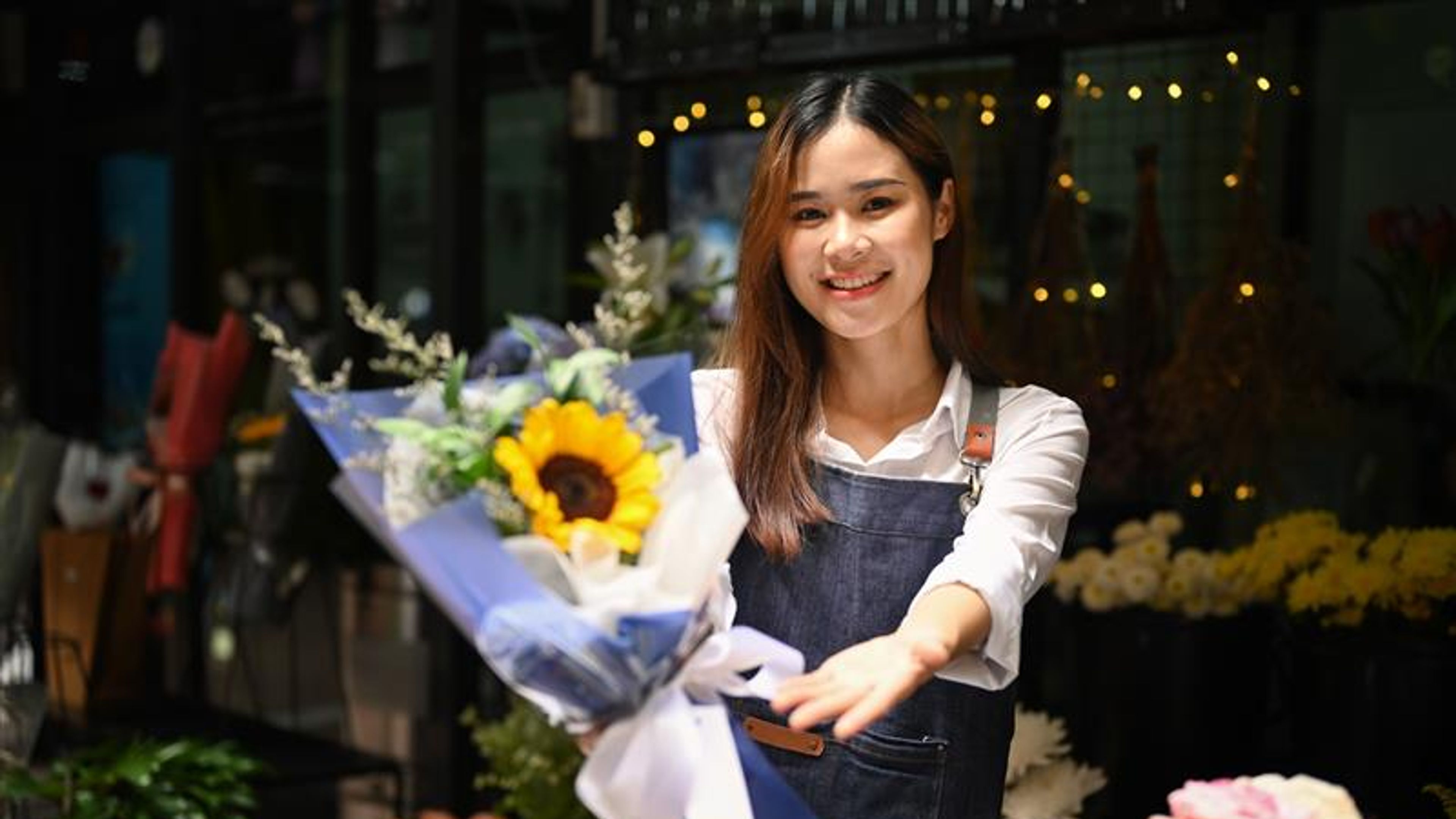 girl with handmade bouquet