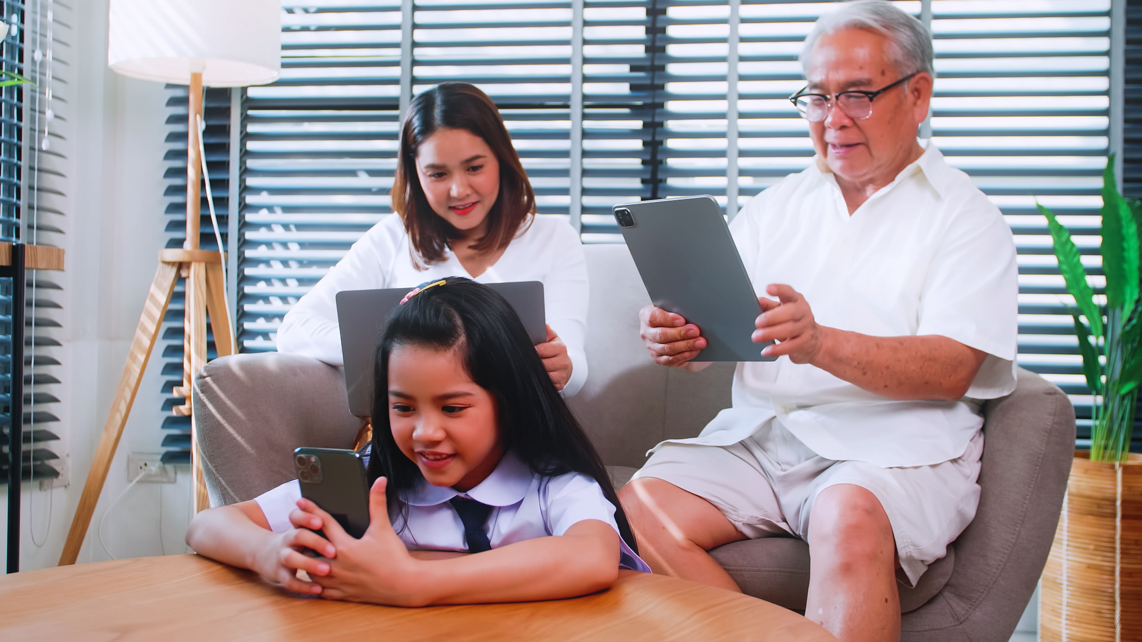 A family using phones 