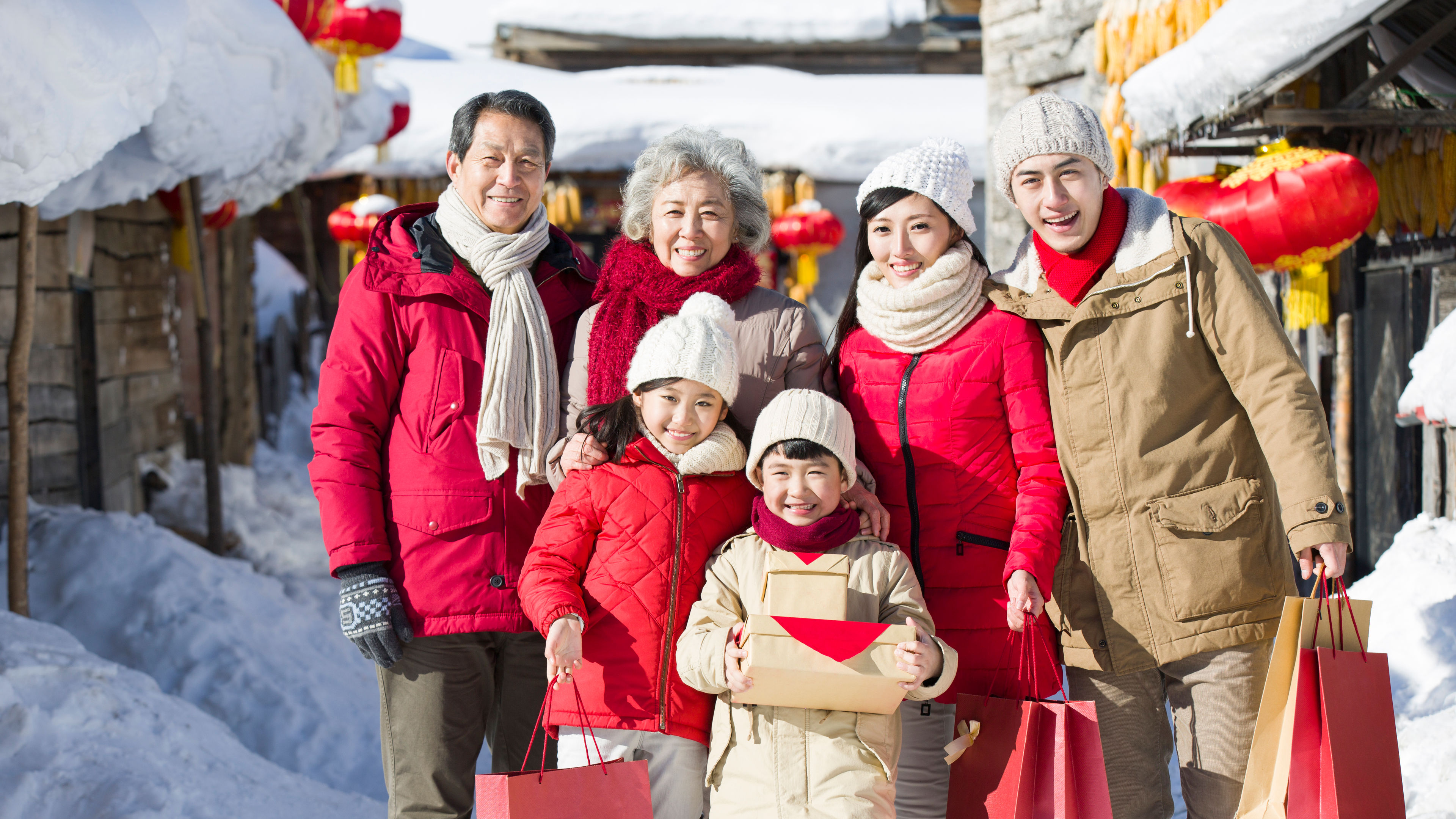 Family visiting with gifts during Chinese new year