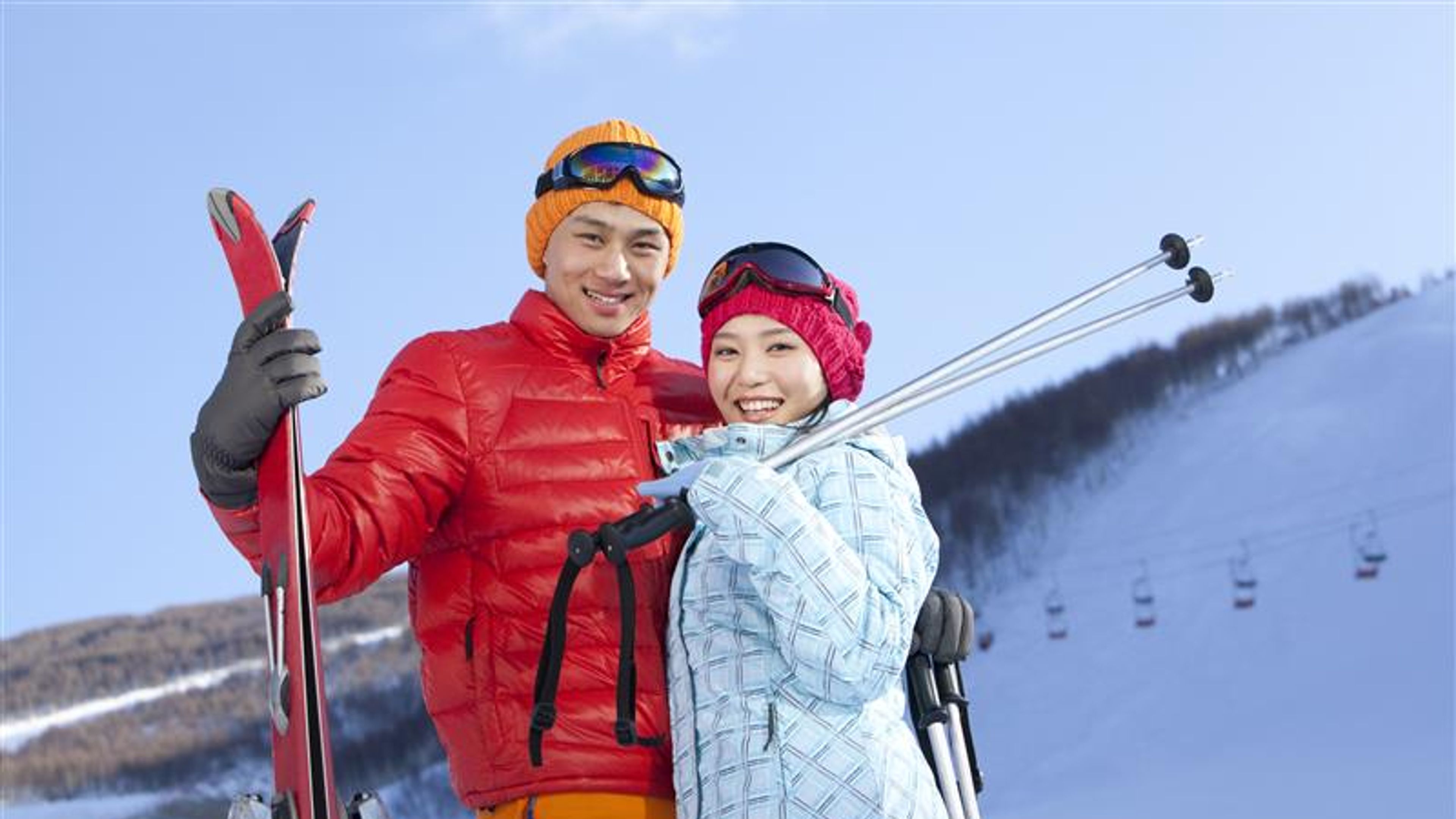 Young couple in ski resort